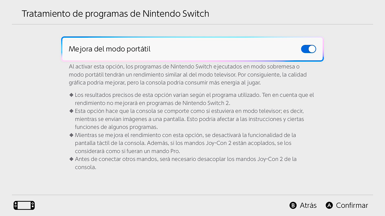 Mejora del modo portatil en Switch 2