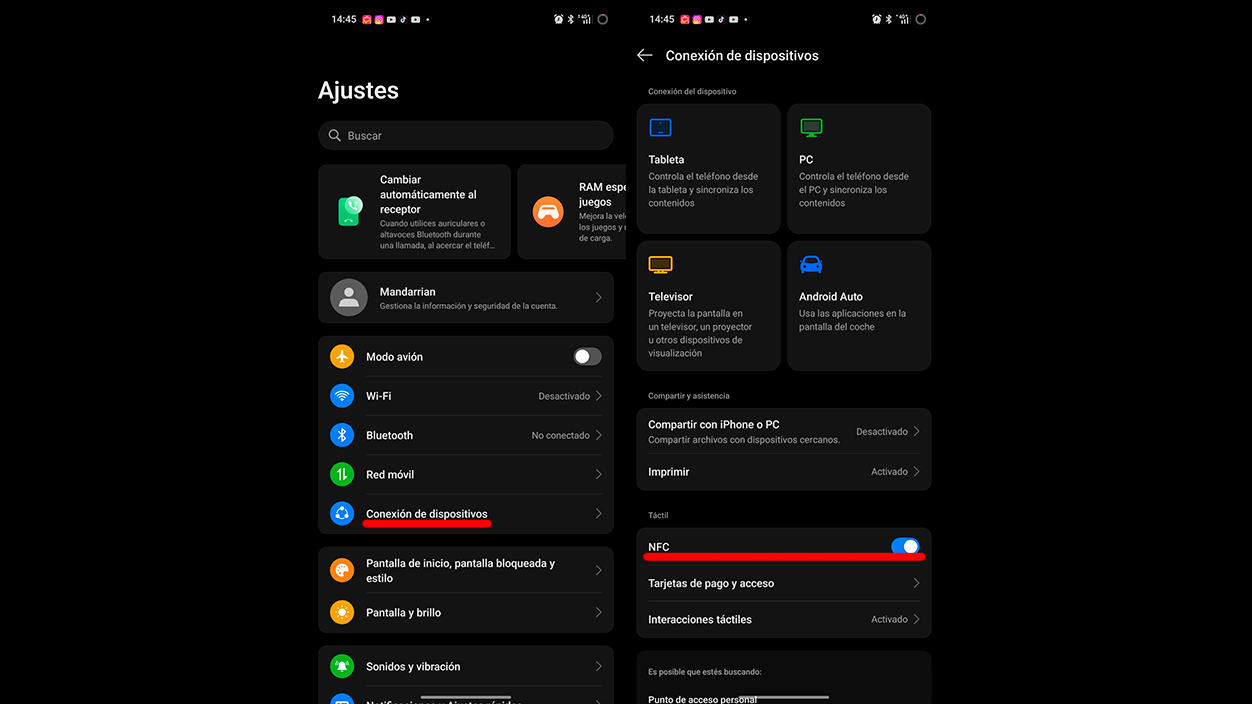 NFC desde Ajustes en MIUI