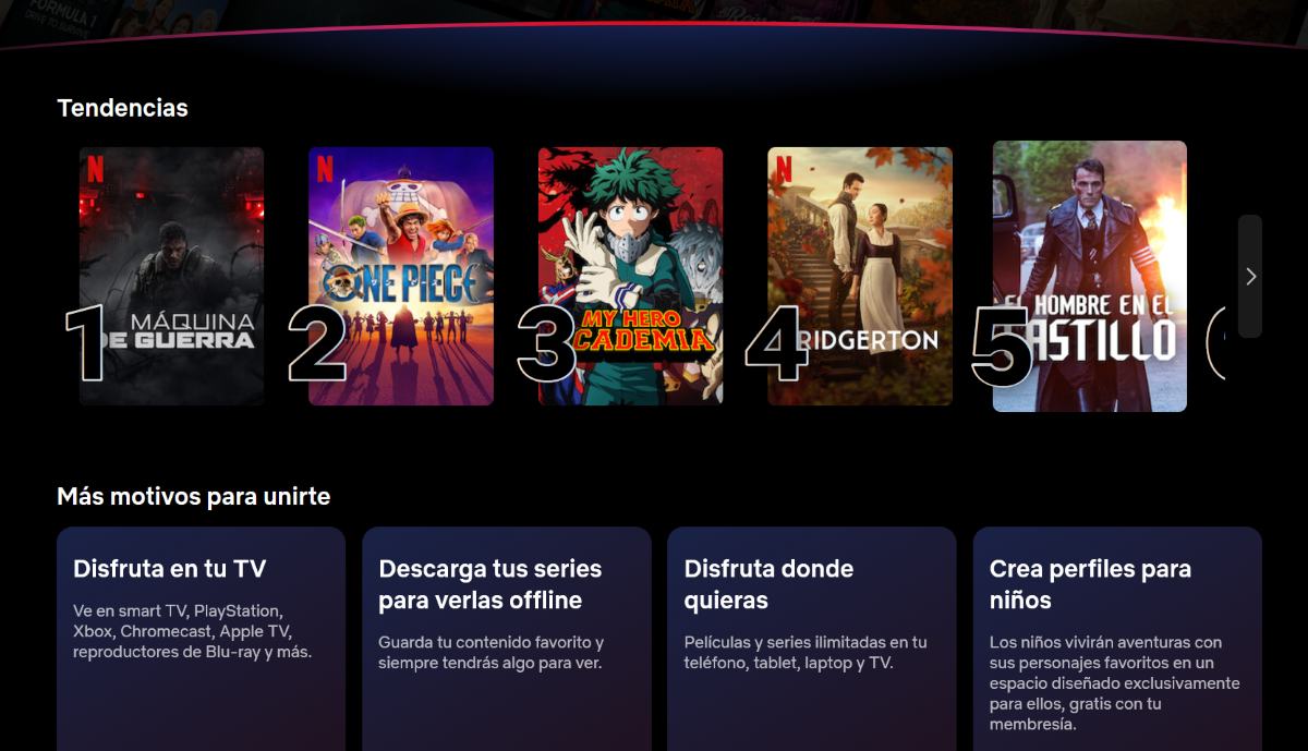 Página principal de Netflix