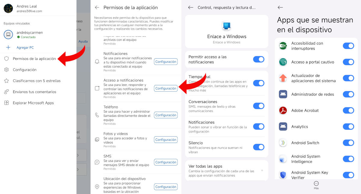Permisos de Enlace móvil android