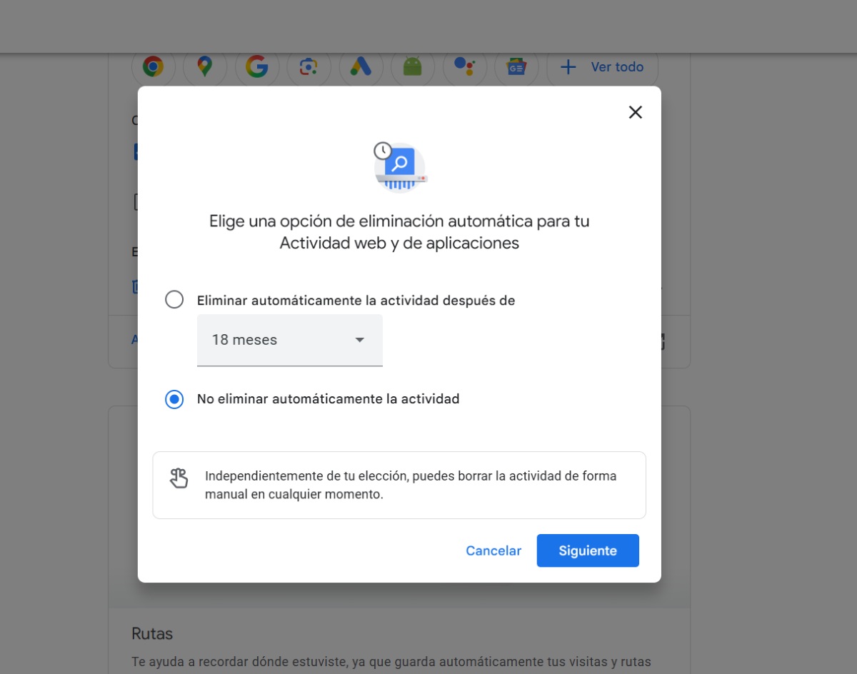 Qué servicios de Google guardan actividad, eliminación automática