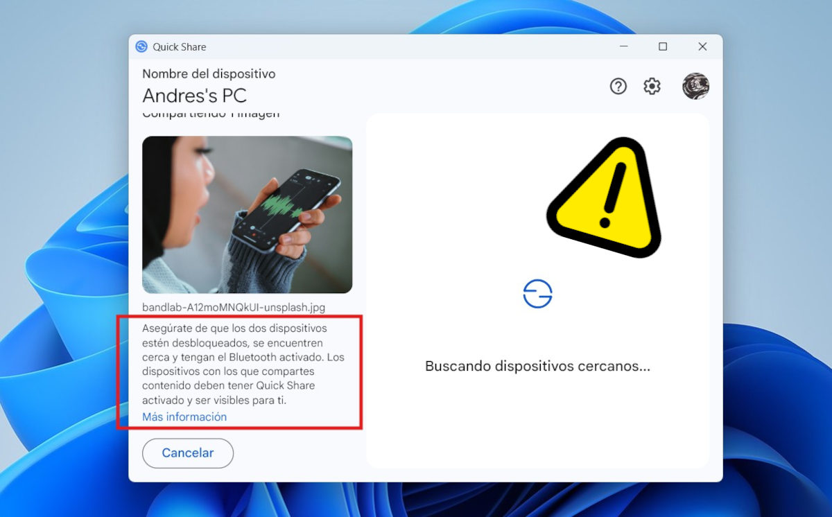 Quick Share no encuentra tu móvil