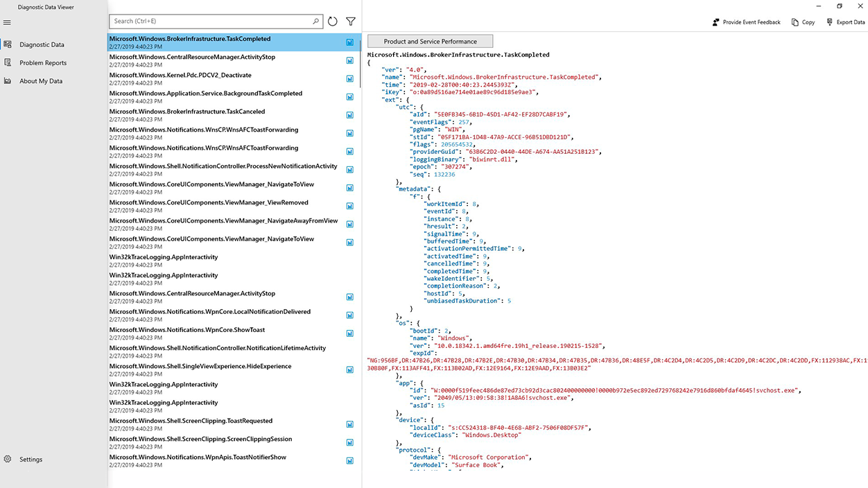 Visor de datos de diagnóstico de Windows