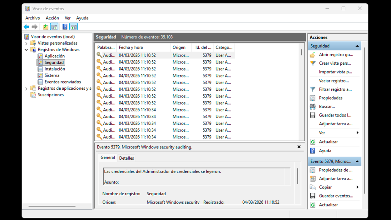 Visor de eventos en Windows 11