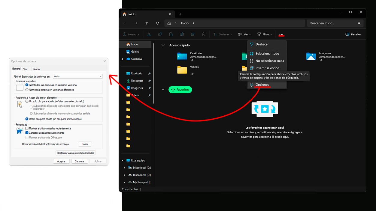 desactivar las recomendaciones explorador archivos