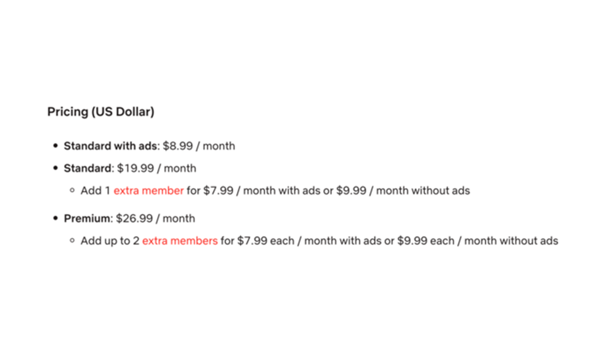 nuevas tarifas de Netflix en Estados Unidos