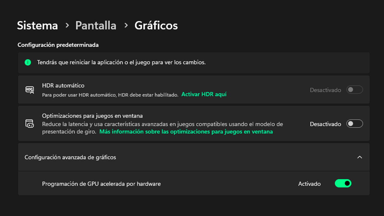 opción de GPU acelerada en Windows