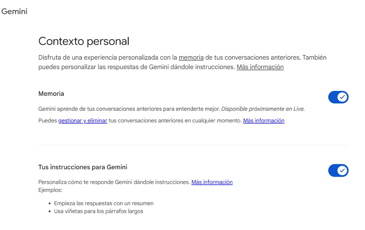 Activar Memoria en Gemini