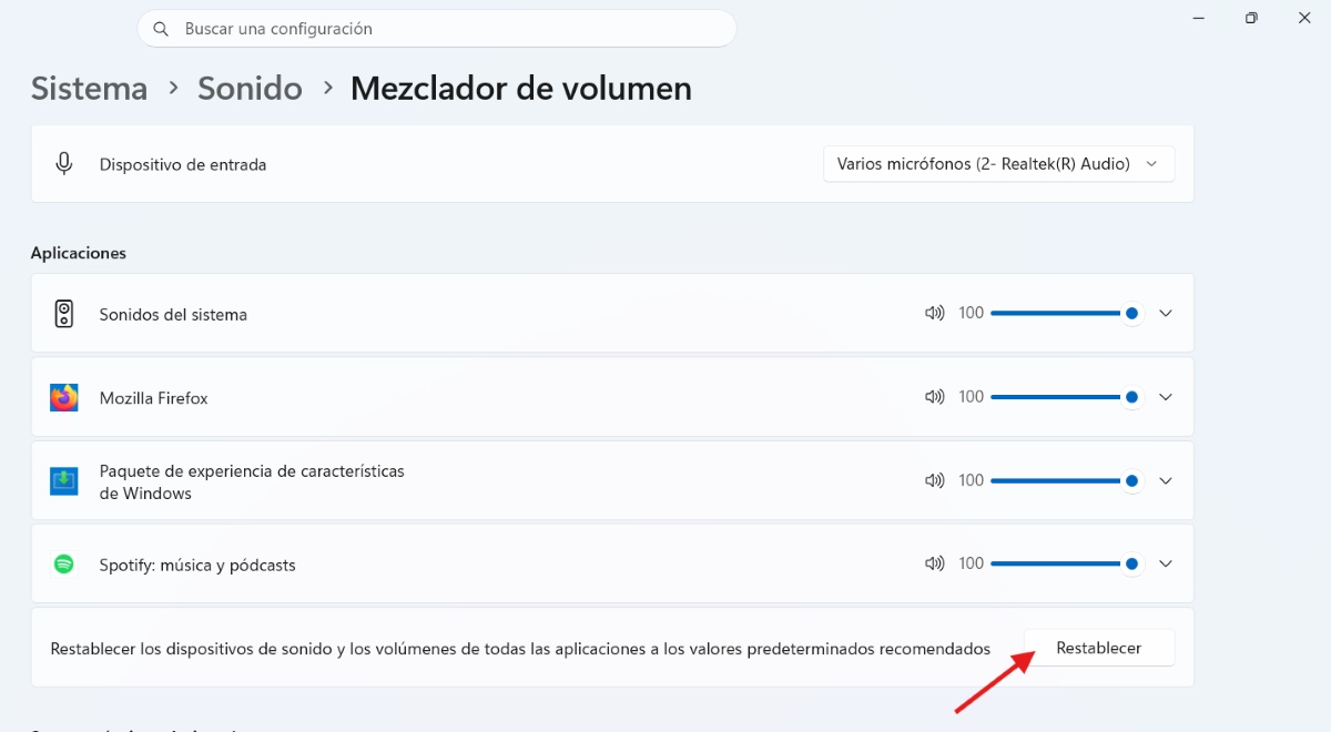 App no aparece en el mezclador de volumen, restablecer