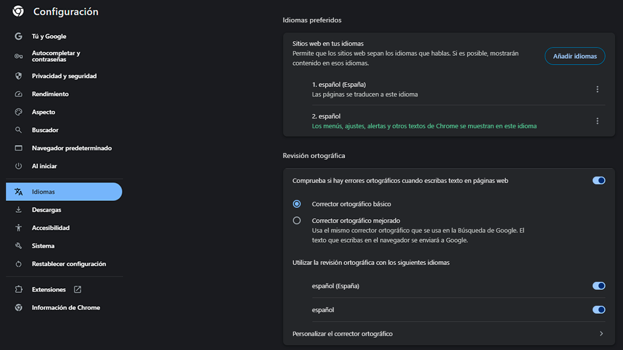 Cambiar el idioma del navegador Chrome