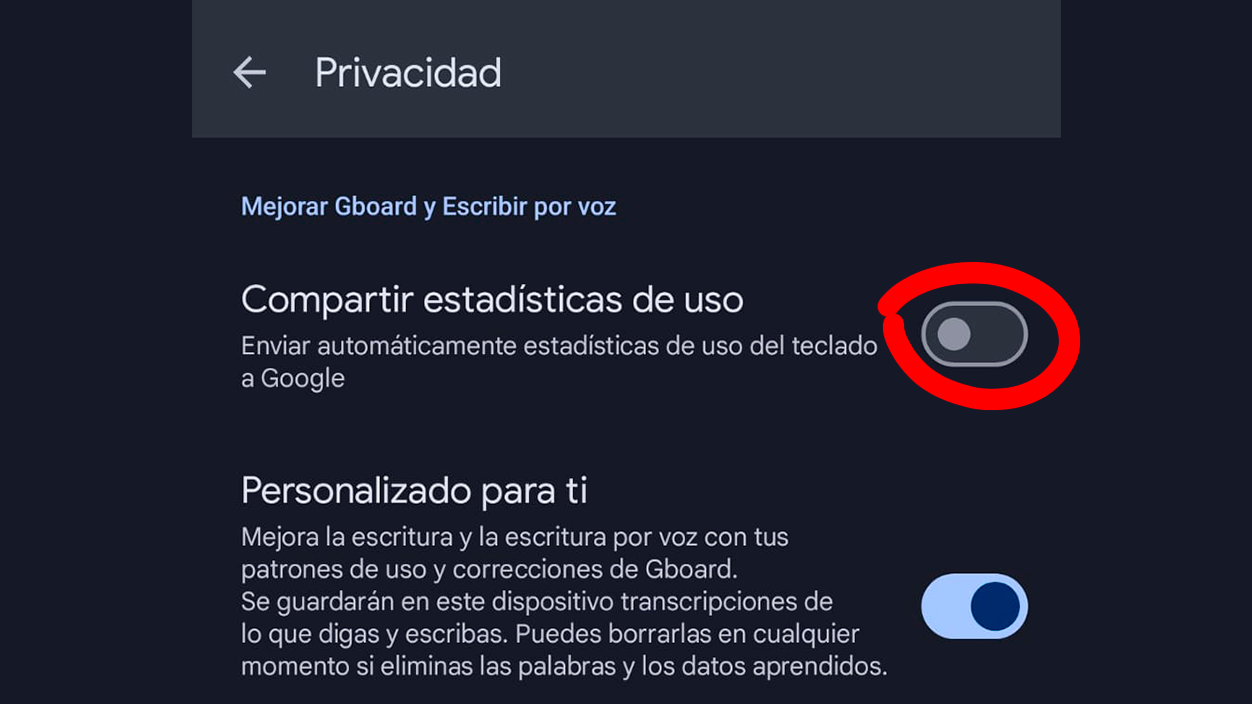 Desactivar el envío de estadísticas de uso en Gboard