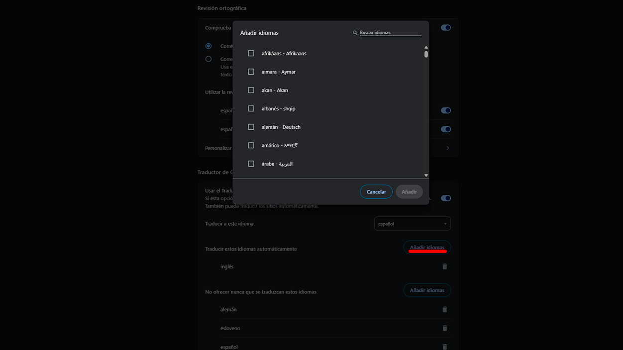 Idiomas que se traducen automáticamente en Chrome