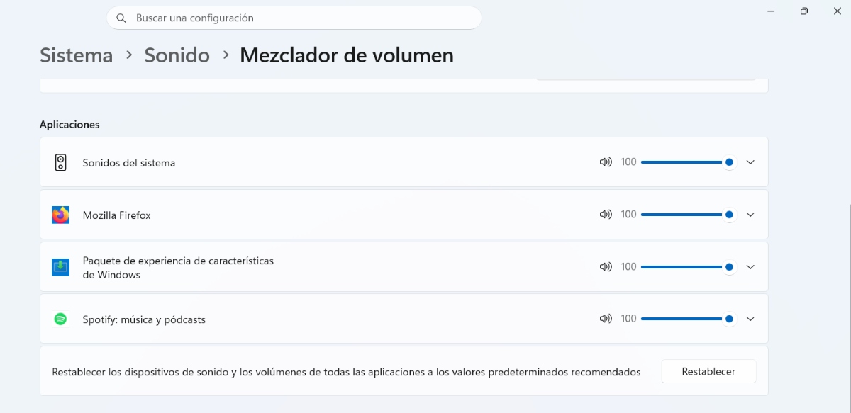 Mezclador de volumen de Windows