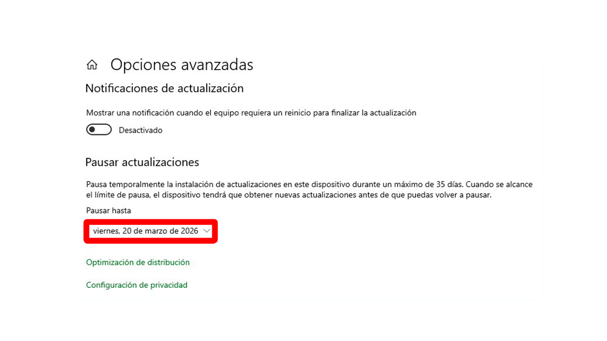 Pausar actualizaciones en Windows 10