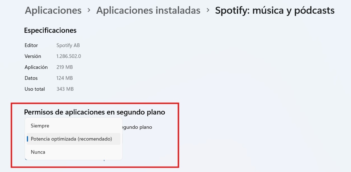 Permisos de aplicaciones en segundo plano