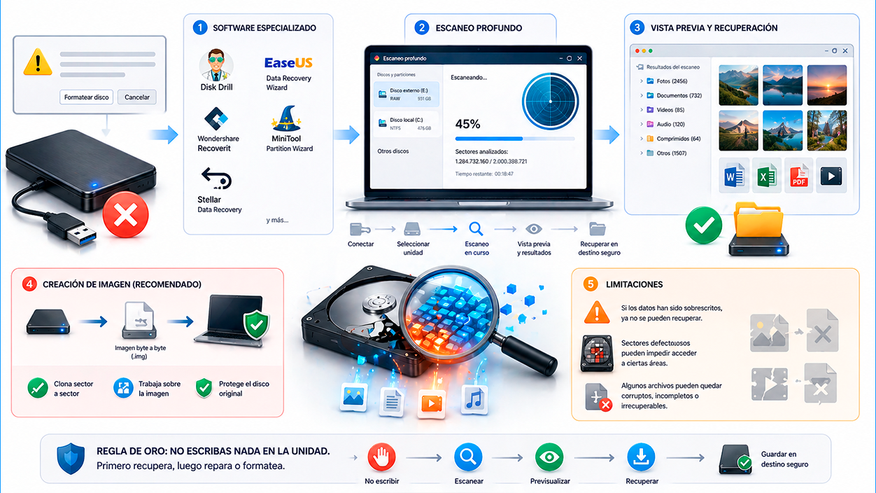Recuperar archivos de un disco o USB que pide formateo