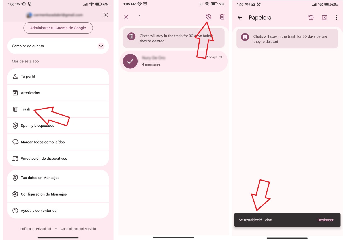 Recuperar mensajes borrados de Google Messages