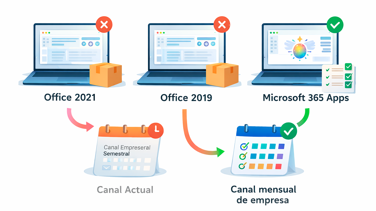 Requisitos técnicos, versión de Office y canal de actualización