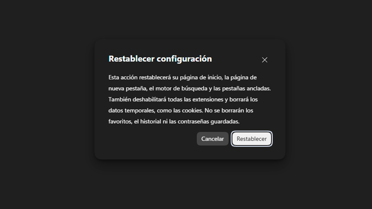 Restablecer y reparar Microsoft Edge