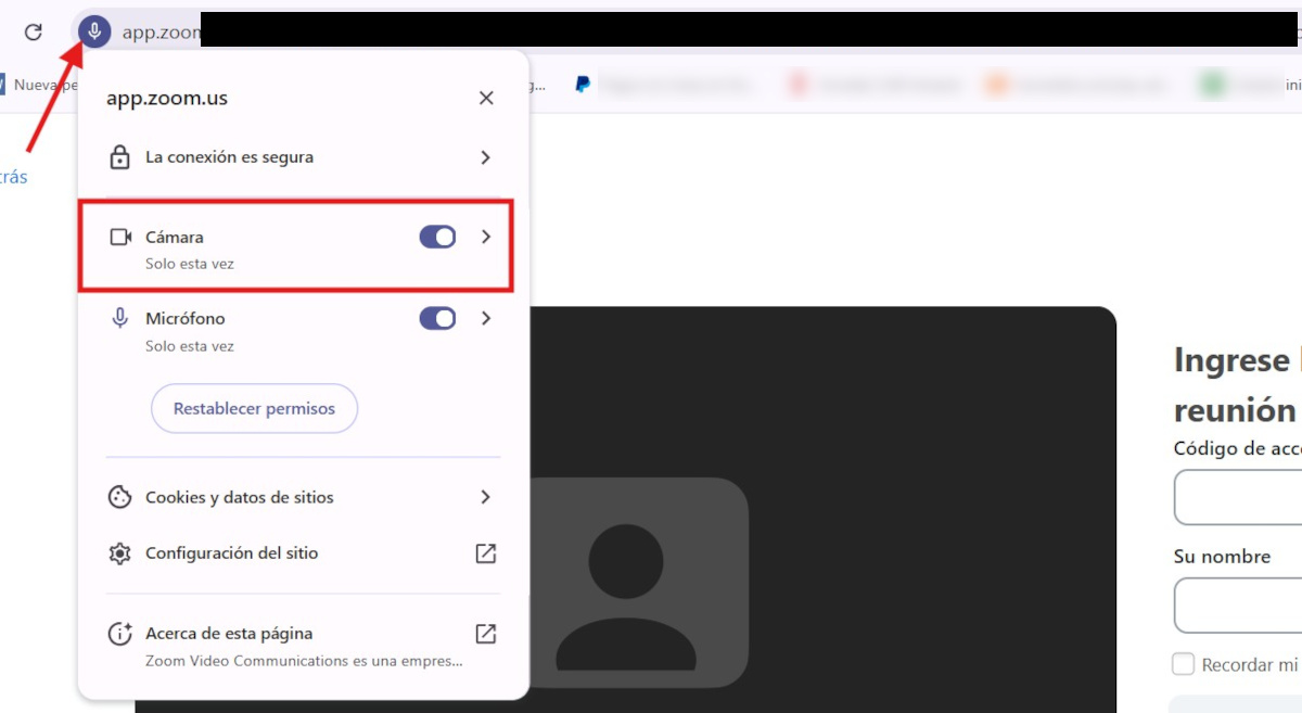 Revisar permisos de cámara en Google Chrome