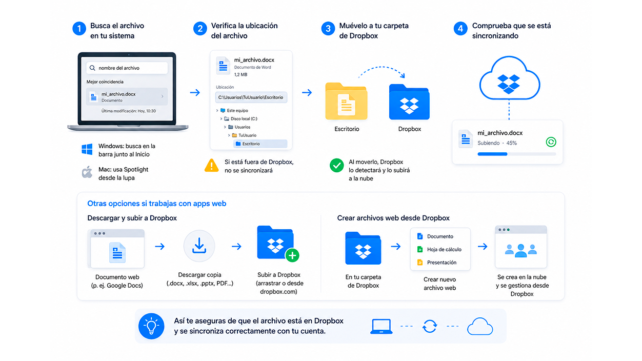 Verifica si un archivo está realmente guardado dentro de Dropbox