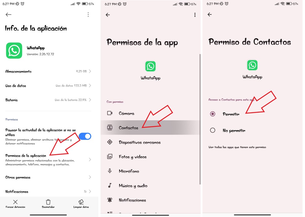 WhatsApp no detecta contactos nuevos, permisos