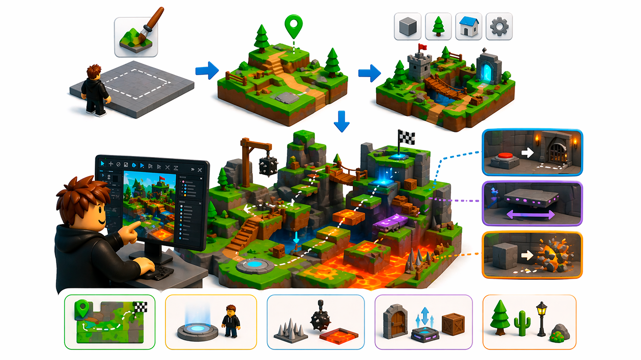 diseñar el entorno y creación del mundo de un juego en roblox