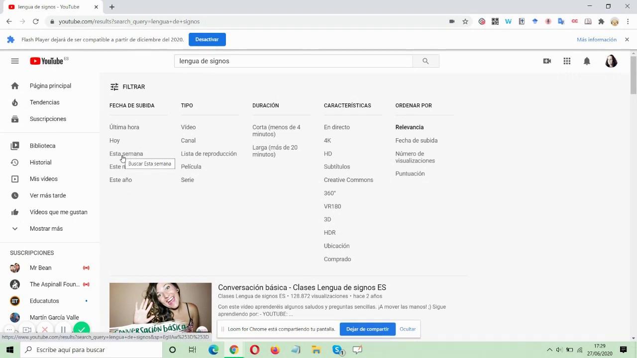 Interfaz de filtros de YouTube en el móvil