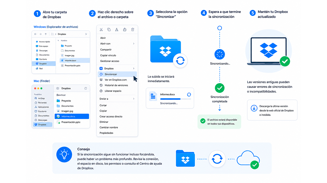 forzar la sincronización de un archivo en Dropbox