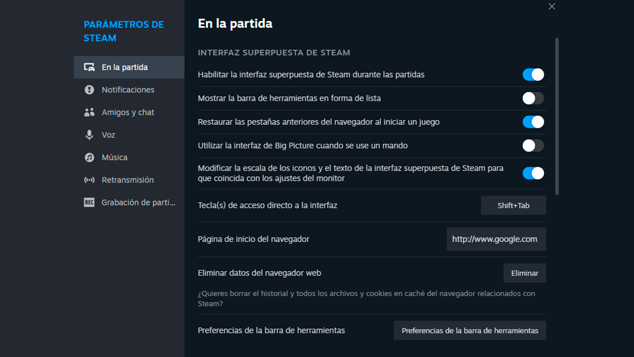 interfaz superpuesta de steam