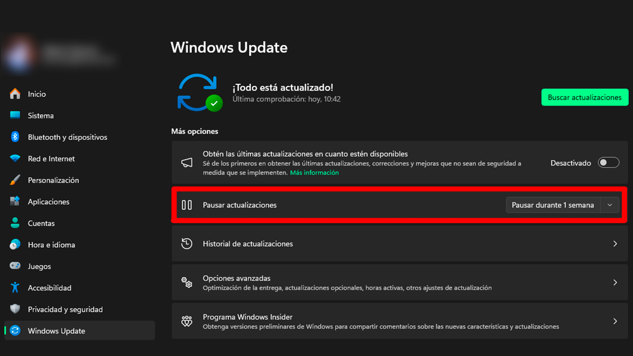 pausar actualizaciones Windows Update