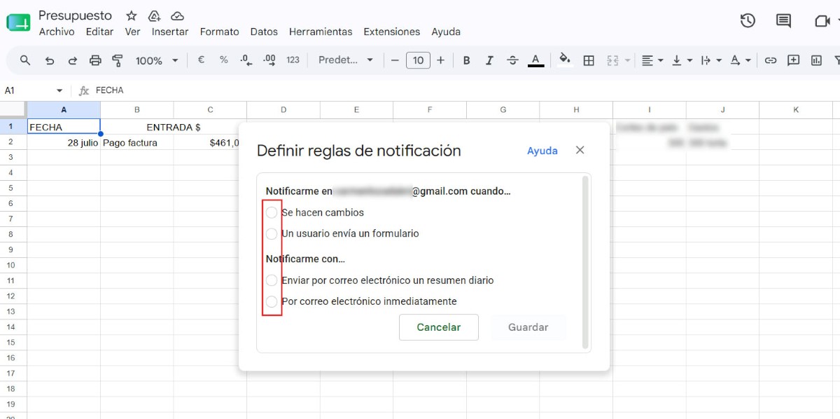 Googleスプレッドシートが変更された際にメールで通知を受け取る