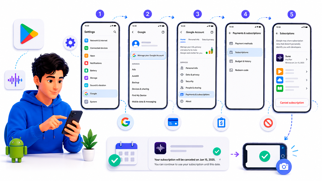 Cancelar Suno AI en Android (Google Play)