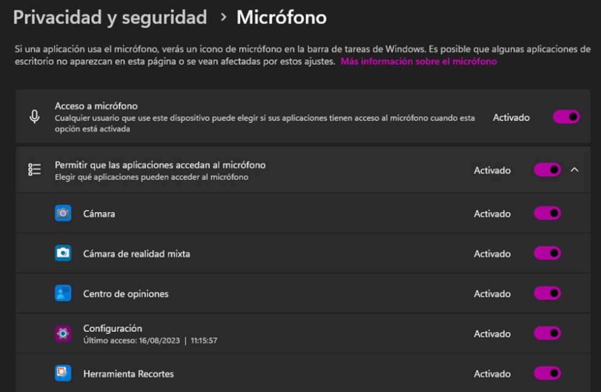 Permisos de micrófono en aplicaciones de Windows