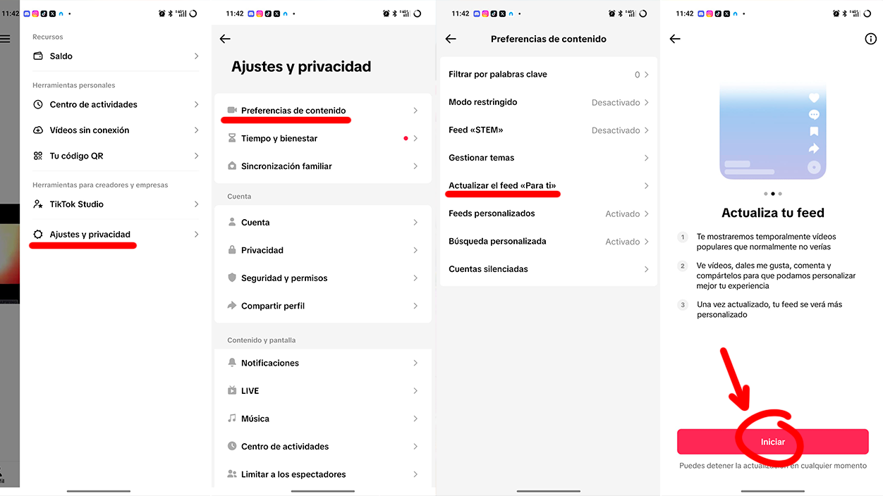 Cómo reiniciar el algoritmo de TikTok desde la propia app