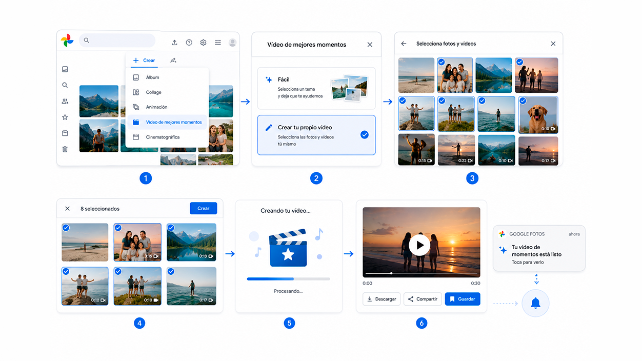 Crear un vídeo de momentos de forma manual en Google Fotos
