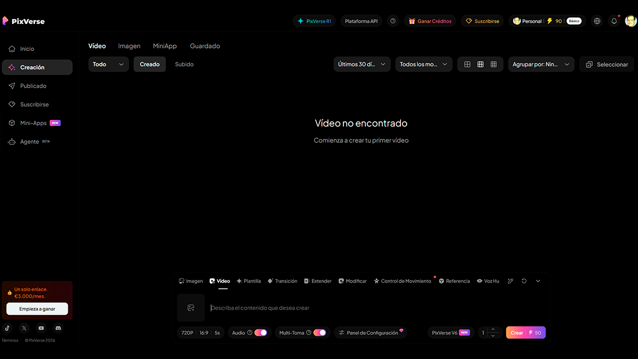 Crear un video en Pixverse ai