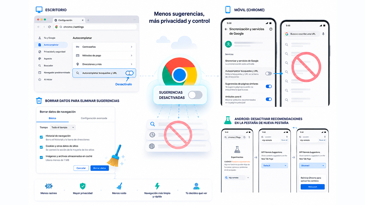 Eliminar sugerencias automáticas en Chrome
