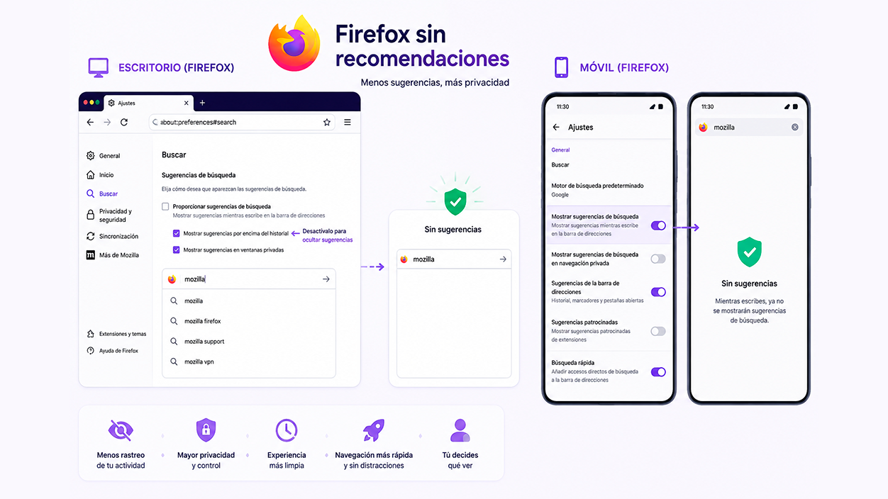 Eliminar sugerencias automáticas en Firefox