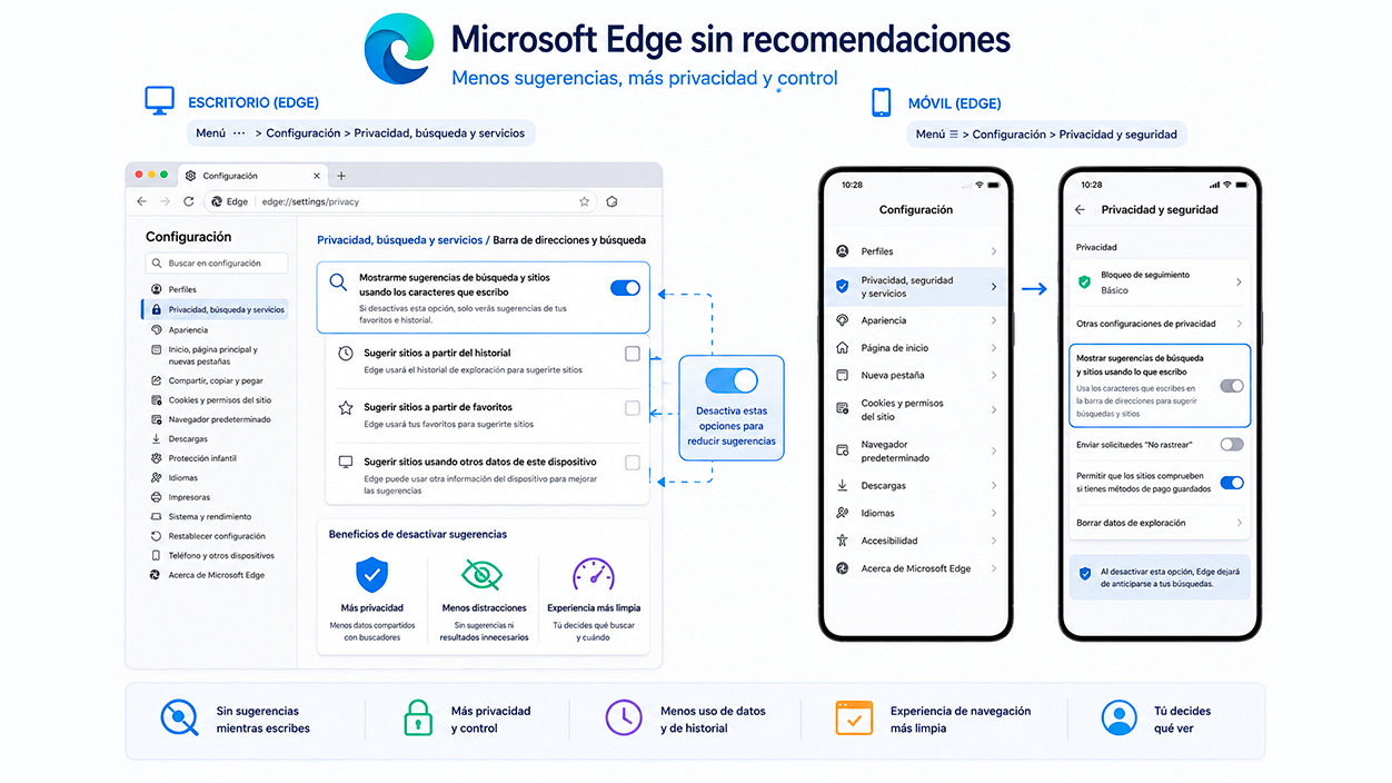 Eliminar sugerencias automáticas en Microsoft Edge