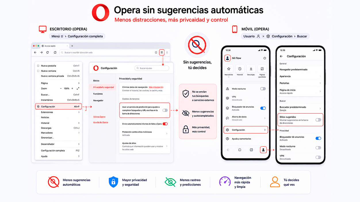 Eliminar sugerencias automáticas en Opera
