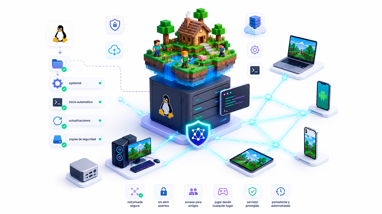 Montar un servidor Minecraft Bedrock en Linux con Tailscale