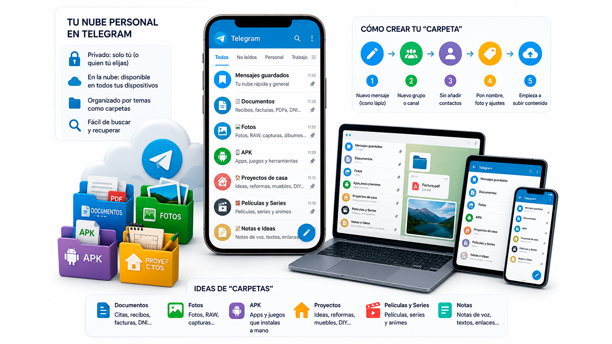 Organizar tu nube con grupos y canales privados en Telegram