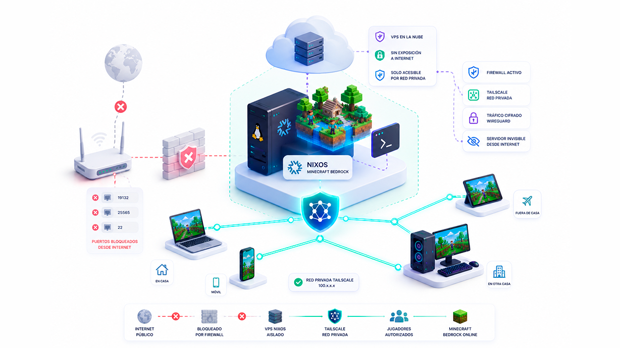 Servidor de Minecraft en NixOS y DigitalOcean totalmente aislado tras Tailscale