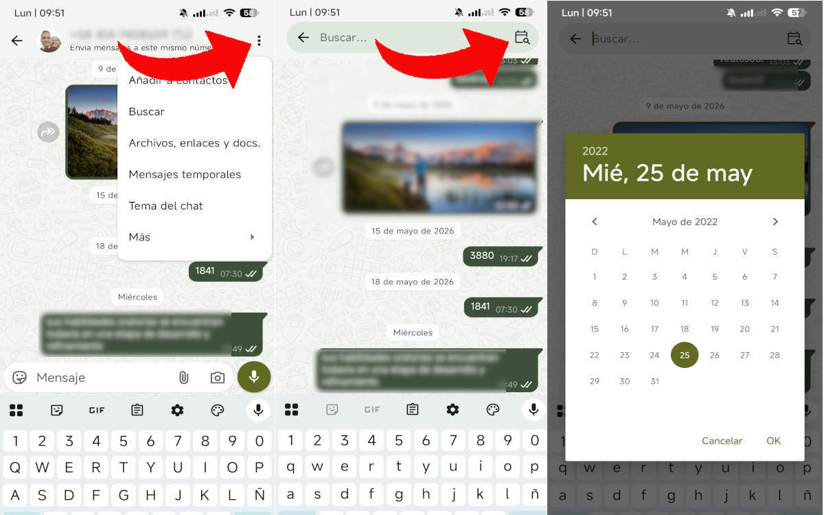 búsqueda por fecha en WhatsApp