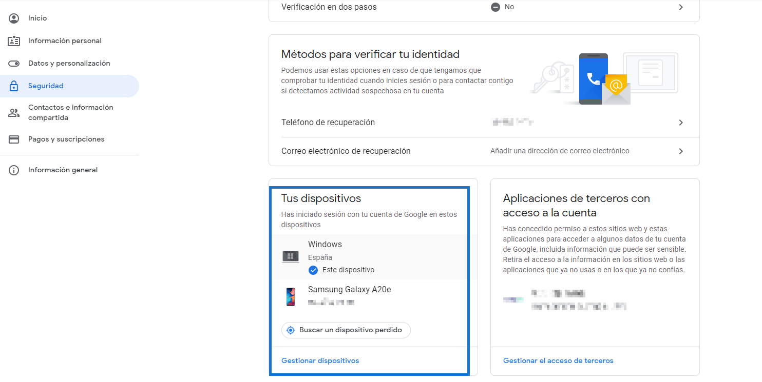 Actividad sospechosa en cuenta de Google
