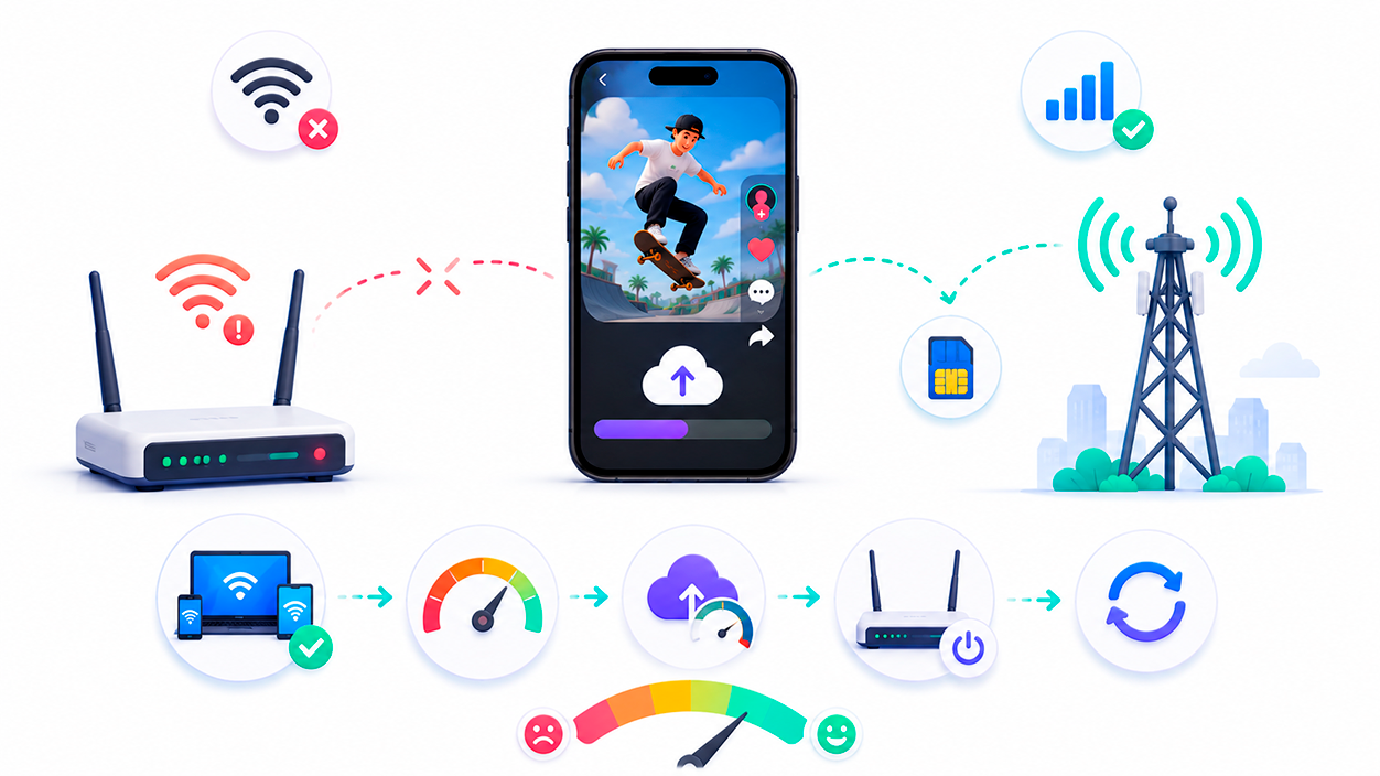 no se suben los vídeos a tiktok Conexión a internet inestable o muy lenta