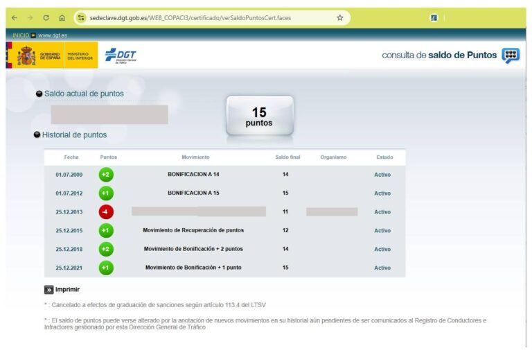 obtener el informe de puntos de la DGT