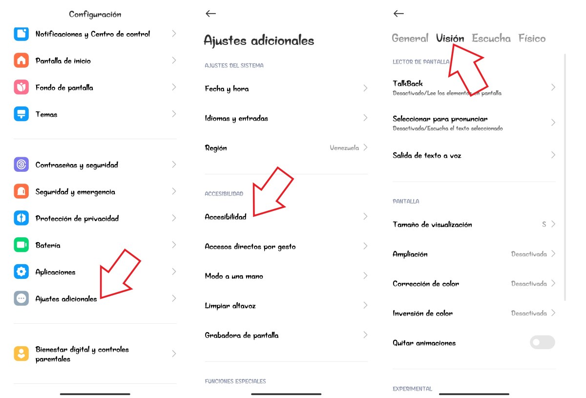 Ajustes Accesibilidad Visión