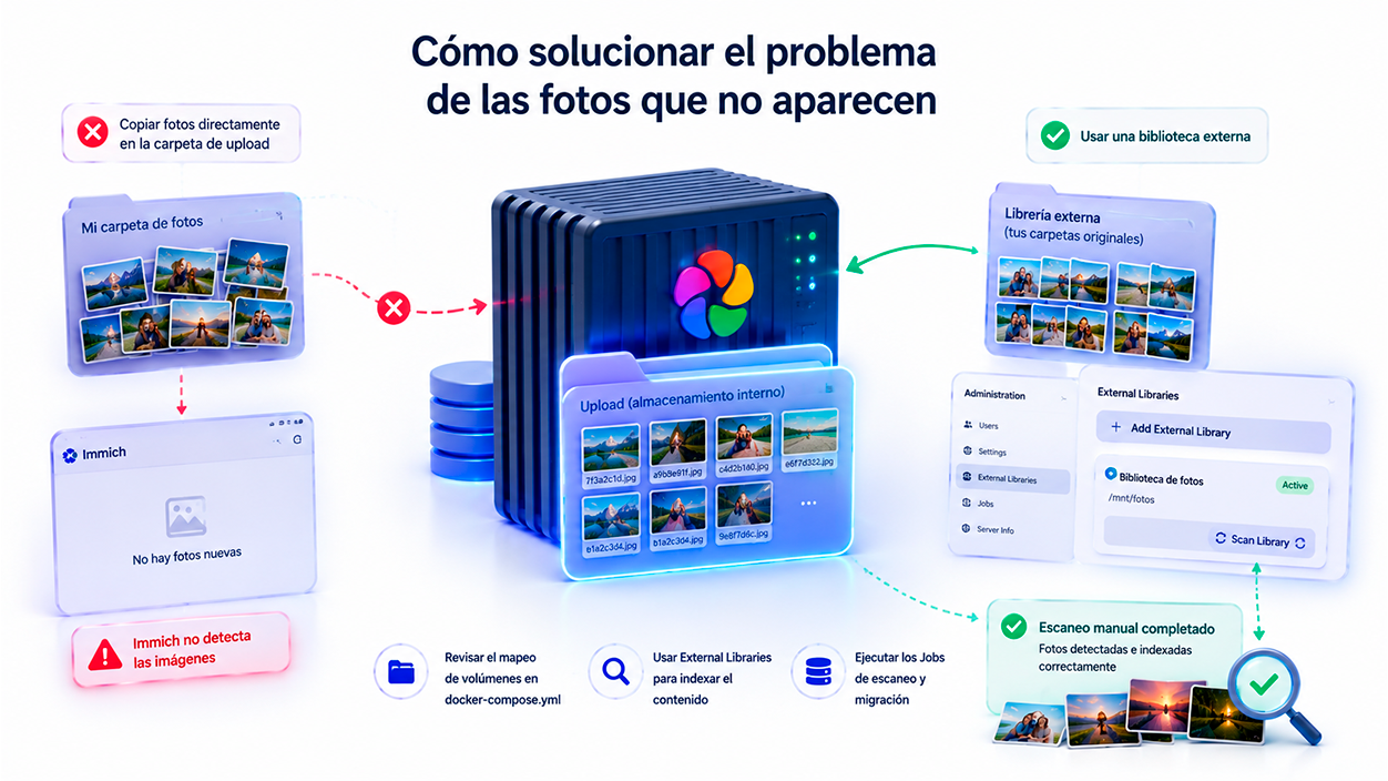 Cómo solucionar el problema de las fotos que no aparecen en Immich